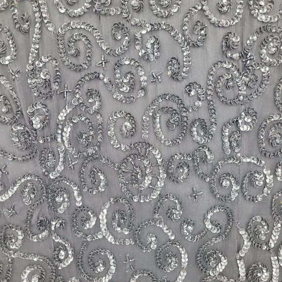 Vintage 80's Niteline Dress Silk Formal Black Swirl Sequin Beaded Short Sleeve 4 - Picture 7 of 11